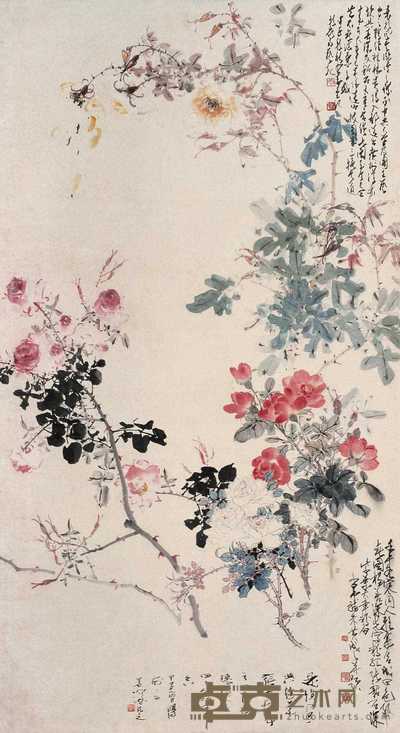 赵少昂 杨善深等 署年：壬午(1942) 丽春图 立轴 148.5×80cm